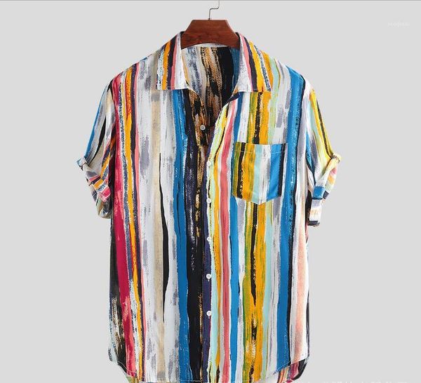 

clothing mens 2020 designer luxury shirts summer short sleeve lapel neck casual shirt print male, White;black
