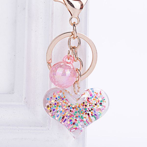 

acrylic keychain new fashion stereo key ring car pendant keychain transparent heart-shaped cute love key accessories, Slivery;golden