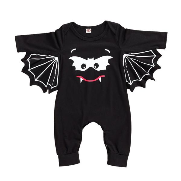 

halloween baby boy girl clothes 0-24m romper cartoon bat print round neck long sleeve jumpsuit for kids black, Blue