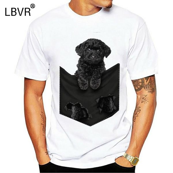 

мужчины футболка пудель черный карман mid t shirt women t-shirt