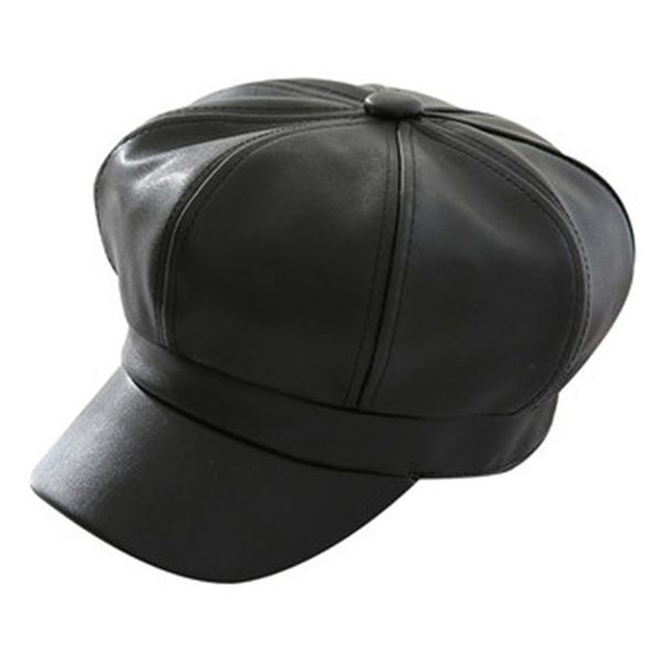 

new fashion women men beret cap man retro autumn winter casual pu leather cap hat solid color hats gorra hombre, Blue;gray
