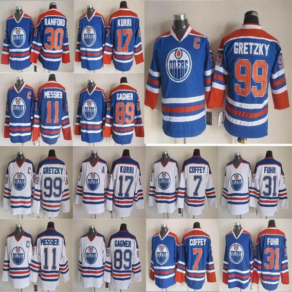 

edmonton oilers ccm vintage jerseys 31 grant fuhr 99 wayne gretzky 11 mark messier 7 paul coffey 89 sam gagner hockey jersey stithed, Black;red
