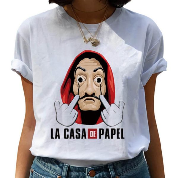 

women's t-shirt la casa de papel tshirt funny tee female print the house of paper t shirt new money heist, White