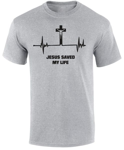 

2019 summer tee shirt jesus saved my life heart beat montior chrifunnyan religious slogan men's t shirt o-neck t-shirt