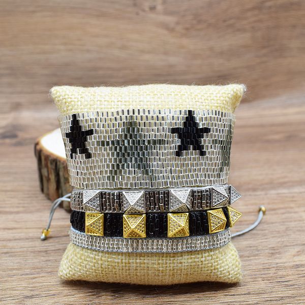 

charm bracelets rttooas miyuki beads women sliver stars fashion rivet jewelry pulseras mujer 2021 handmade bead, Golden;silver