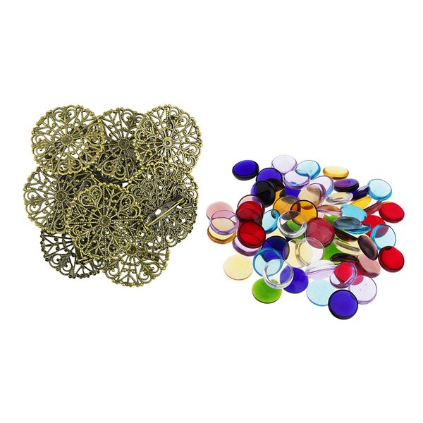 

100г стеклянная мозаика для декора дома diy craft creation + 10 шт брошь заготовок настройки для персонализировать брошь making