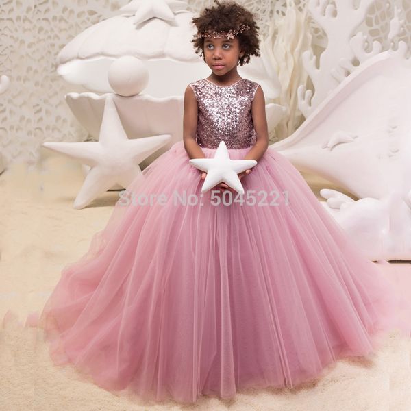 

girl's dresses pink arrival flower girls beaded sleeveless tulle v-back ball gowns chapel train girl first communion princess wedding d, Red;yellow