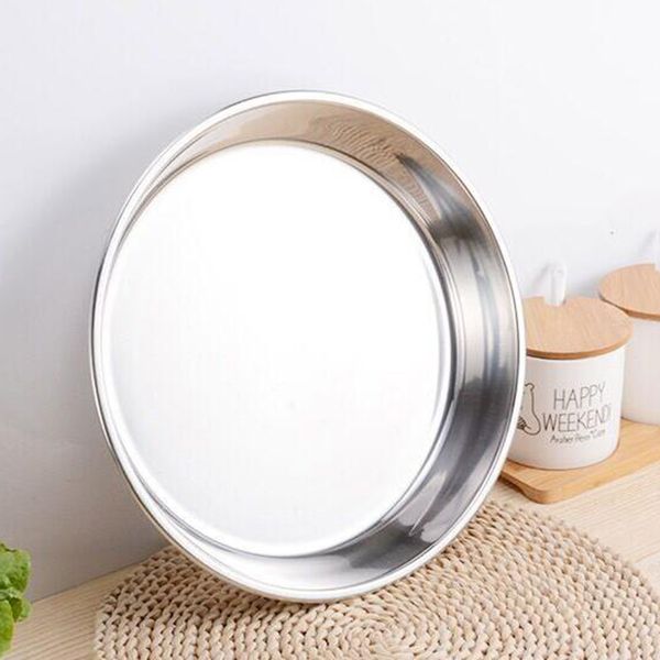 

useful stainless steel tableware round dinner plate food container 24-30cm