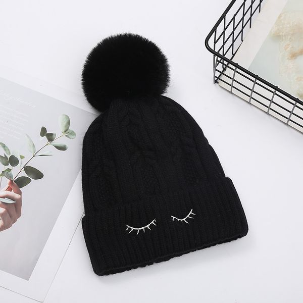 

2020 winter warm women's hat twist braid knitted wool beanies cute big pompoms with smile eyes caps thick windproof designer b, Blue;gray