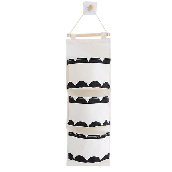 

storage boxes & bins af88 -black and white three pocket hanging bag wall polyester cotton bag(b)