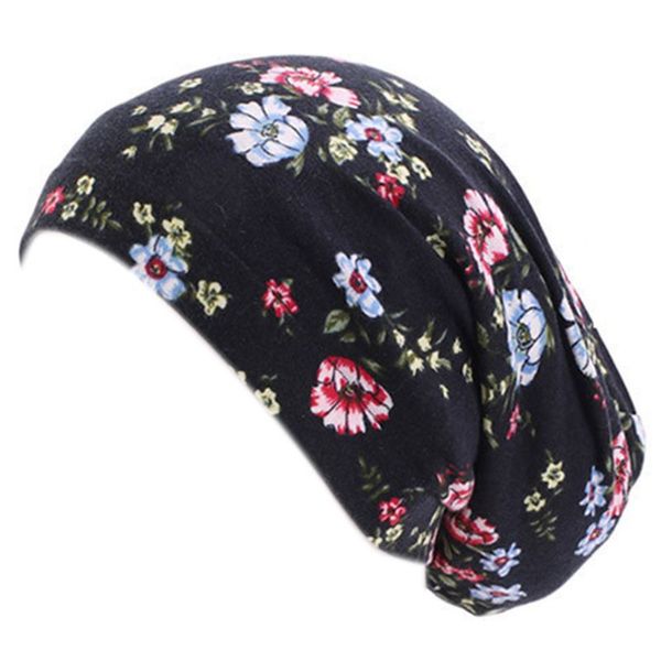 

women satin lined sleep cap hair loss chemo elastic wide band slouchy beanie hat 83xf, Blue;gray
