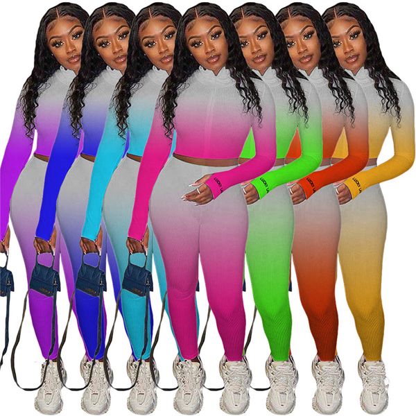 

womens tracksuits fashion gradient long sleeve long stacked pants 2pcs outfits womens tie dye letter embroidery 2pcs sets, Gray