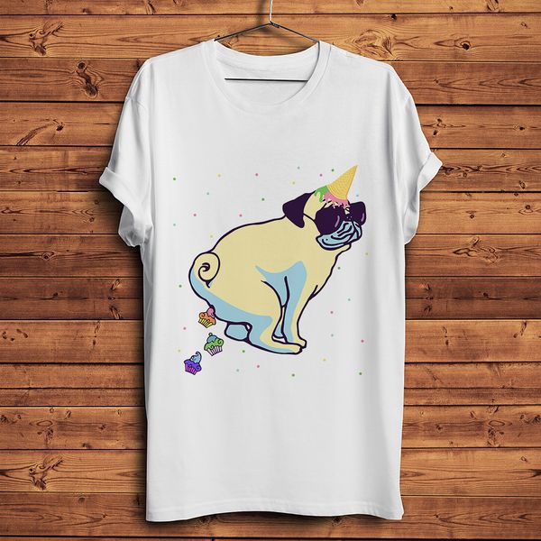 

pug dog unicorn poops cupcakes funny tshirt men summer new white short sleeve casual o-neck homme t shirt streetwear tee