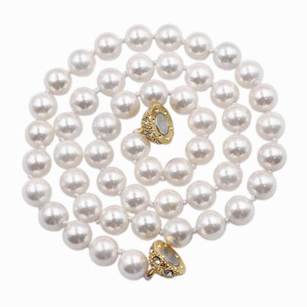 

shell pearl beads necklace jewelry round white natural sea pearls shells strand chain choker high luster necklaces 18" b117, Silver