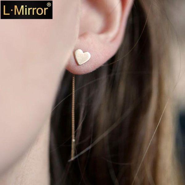 

l.mirror 1pair women pierced earrings stud dangles love-heart long tassels chain for prom party new, Silver