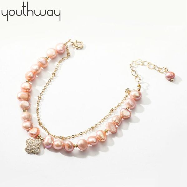 

charm bracelets natural irregular pink freshwater pearl bracelet original handmade birthday gift temperament all-match for a girlfriend, Golden;silver