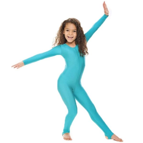 

stage wear girls long sleeve stirrups unitards for gymnastics childrens one piece lycra dance bodysuits performance costumes, Black;red