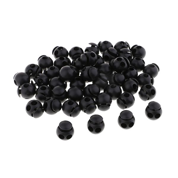 

50pcs plastic round toggles spring sdrawstring rope cord locks ends 17mm, Black