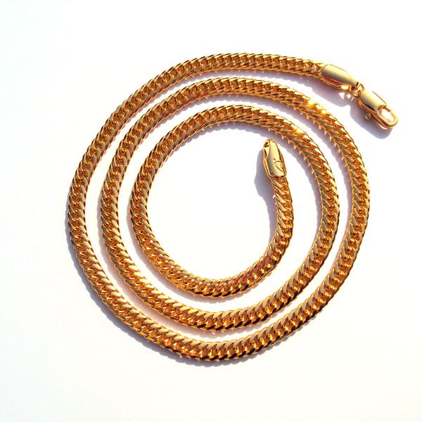 

WOMEN'S NECKLACE TEAL 24 K SOLID YELLOW GOLD FINISH CUBAN CURB LINK CHAIN VINE FINE
