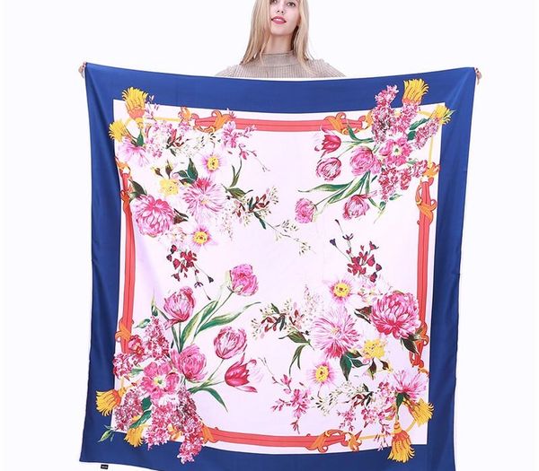 

новый саржевого шелковый шарф женщины цветочные печати мода стяжкой большой хиджаб женские платки квадратные шарфов шали палантины 130cmx130, Blue;gray