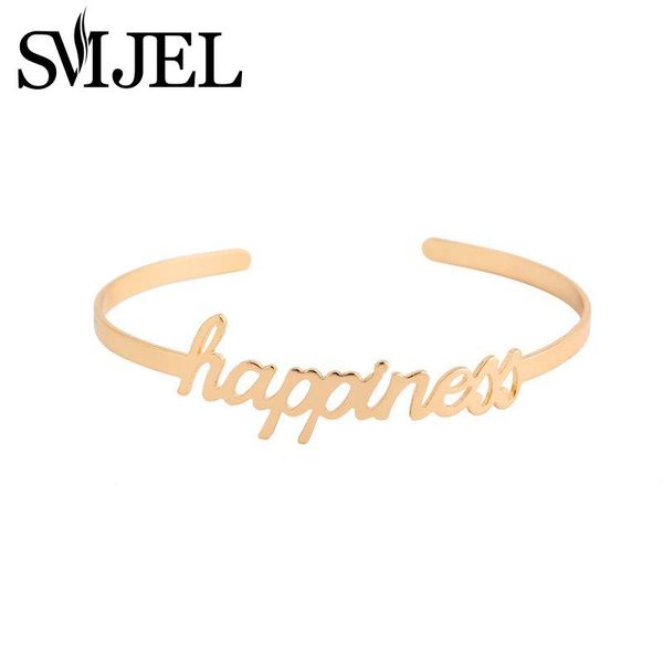 

smjel new fashion love simple happiness letter bracelets bangles for women open femme party wedding gift g057, Black