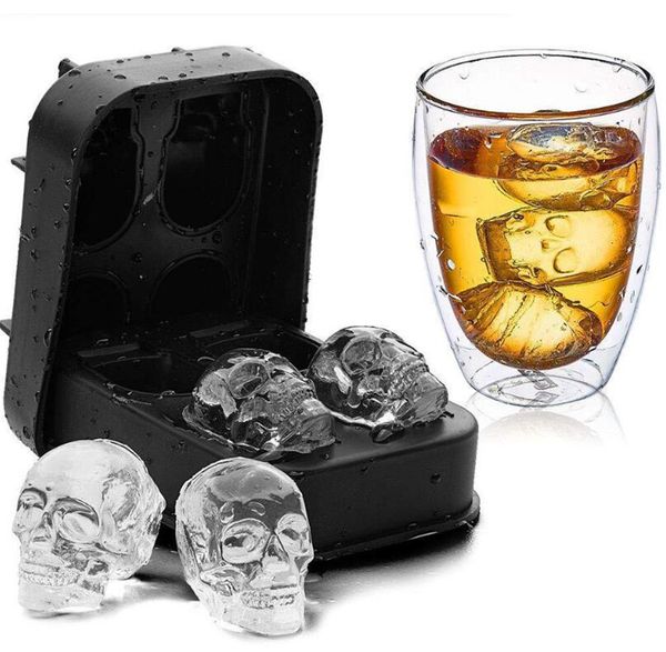 

home ice cube tray 3d skull silicone mold 4-cavity diy ice maker household use cool whiskey wine kitchen tools pudding ice cream mold