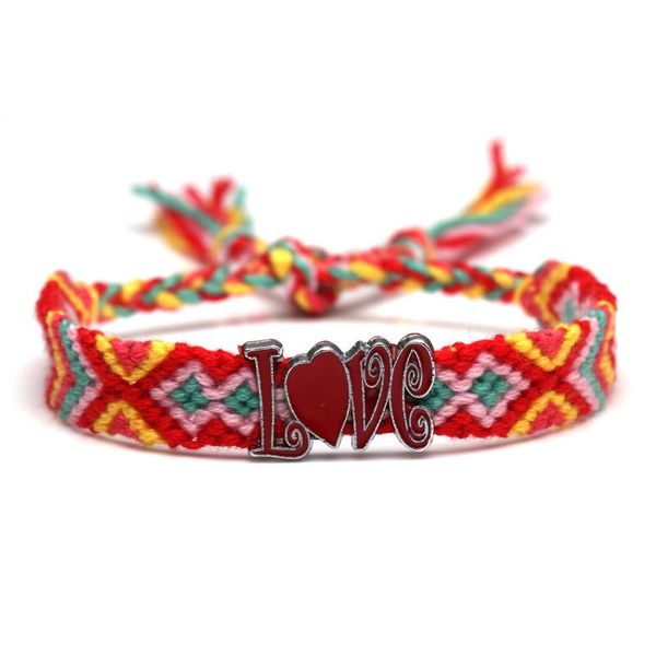 

charm bracelets boho passionate red love heart woven friendship bracelet women men letter word embroidery floss handmade jewelry, Golden;silver