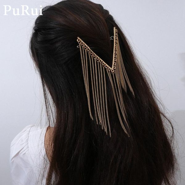 

purui hair clip for women gold color metal tassel hairpins girl hair pins head accessories korea elegant fashion jewelry, Golden;silver