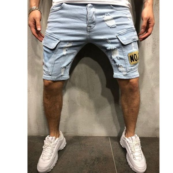 Shorts Jeans Buracos Masculinos Tendência da Moda Bordado Slim Straight Short Jeans Designer Verão Masculino Calça Jeans Casual