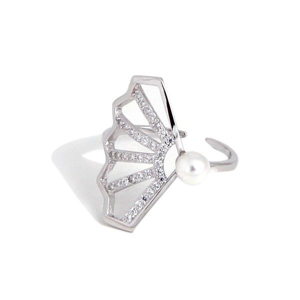 

korean s925 sterling silver open ring ins simple temperament fan-shaped shell pearl ring female jewelry fashion party birthday