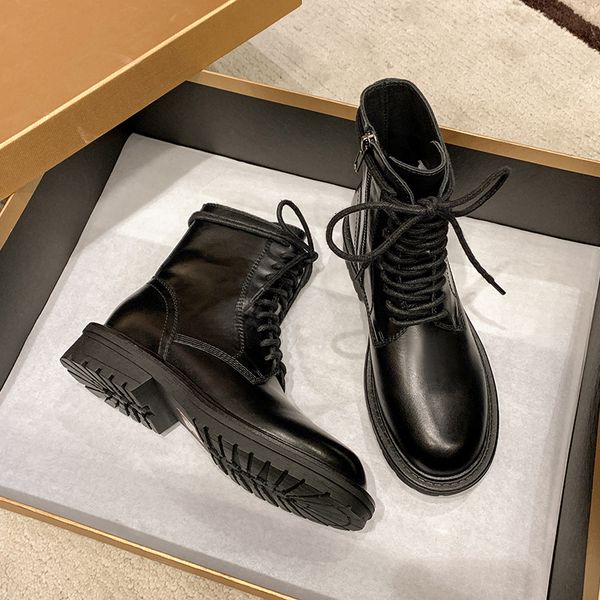 

new fashion pattern women's boots genuine leather boot for woman round toe lace up ankle boots design winter boots size, Black