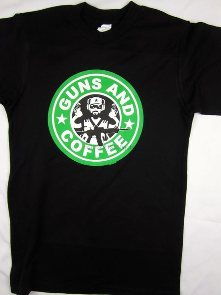 

guns and coffee logo pistol rifle ar-15 black tee men's shirt short sleeve cotton