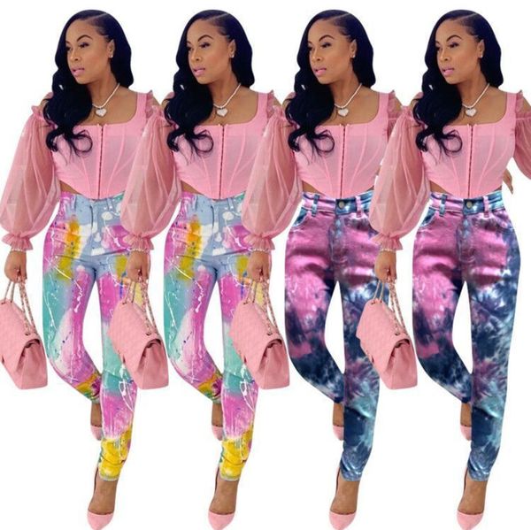

женщины денима джинсы tie dye тощий ripped hole штаны плюс размер новый стиль burn out capris гетры вскользь горячее надувательство летняя о, Blue