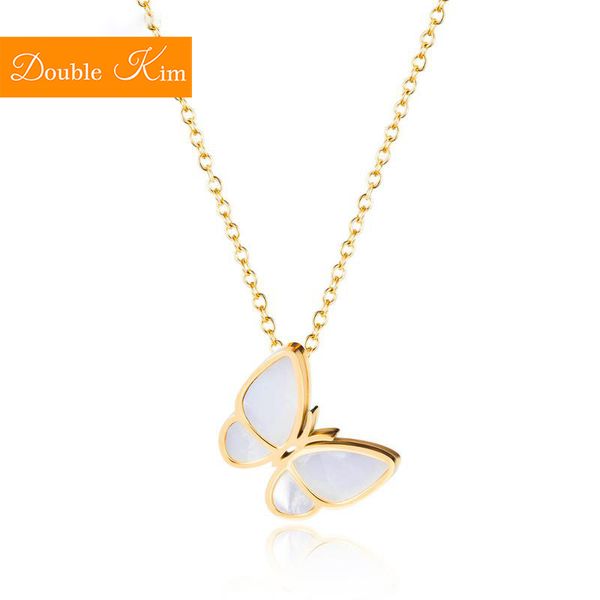 

butterfly shell necklace titanium stainless steel rose gold gold color chain necklace trendy fashion women jewelry gift, Silver