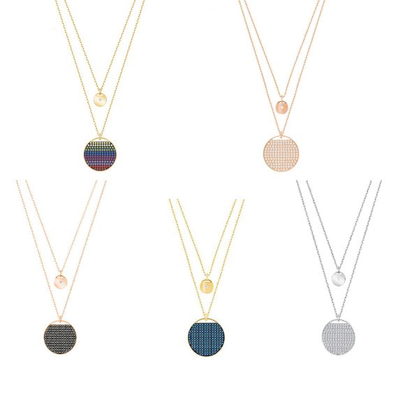 

new fashion multi-level gradient crystal multi-color racket round necklace, Silver