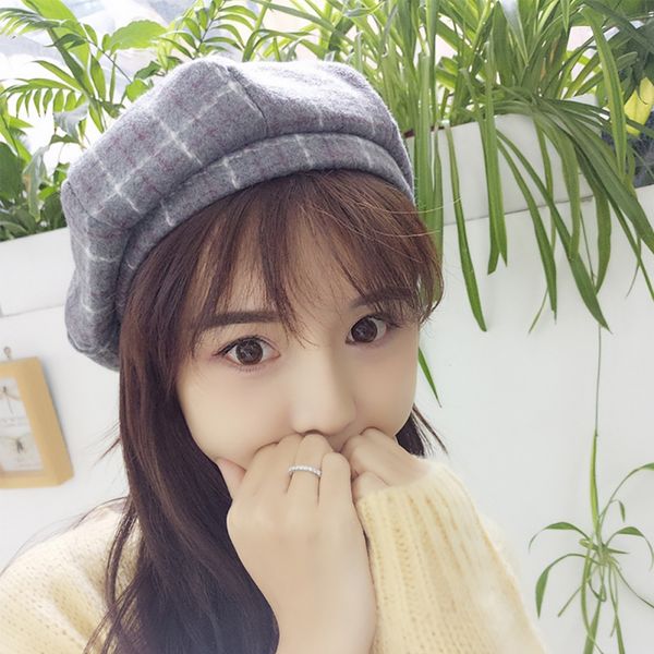 

fashion octagonal cap newsboy beret hat spring summer autumn hats casual hat for women handsome plaid 6 colors cotton,polyester, Blue;gray
