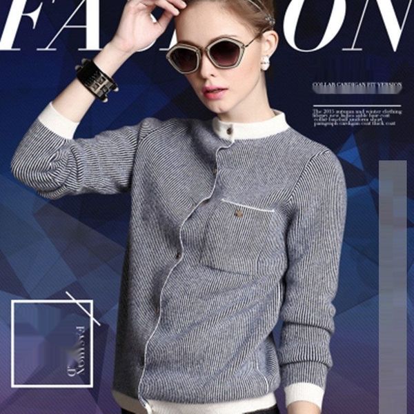 

2019 spring and coat wool baseball wool autumn new knitted cardigan women's round neck vertical stripes short slim baseball shirt coat, White;black