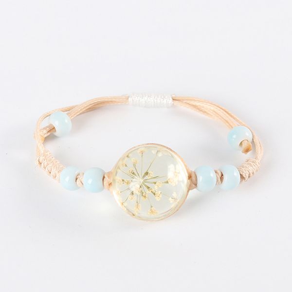

women bracelets boho bangle glass ball dried flower bracelet woven beaded bracelet for women girls jewelry accessories j55, Golden;silver