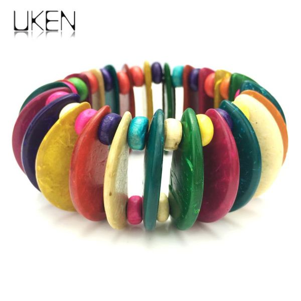 

uken vintage charms bracelet for women charms bohemian one direction strand bracelets multi layer wood beads statement jewelry, Black