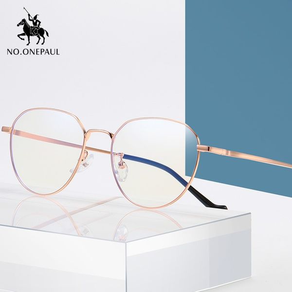 

no.onepaul men classic glasses super clear lens metal computer round frame glasses women rays radiation eyewear anti, White;black