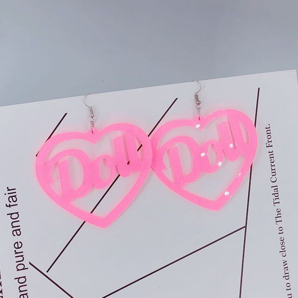

big acrylic hollow heart letter drop earrings three colors fashion big dangle earrings for women, Silver