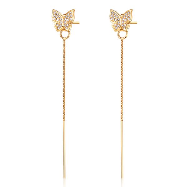 

maikale butterfly long chain earrings for women zirconia golden copper ear line stud earings korean fashion jewelry gift, Golden;silver