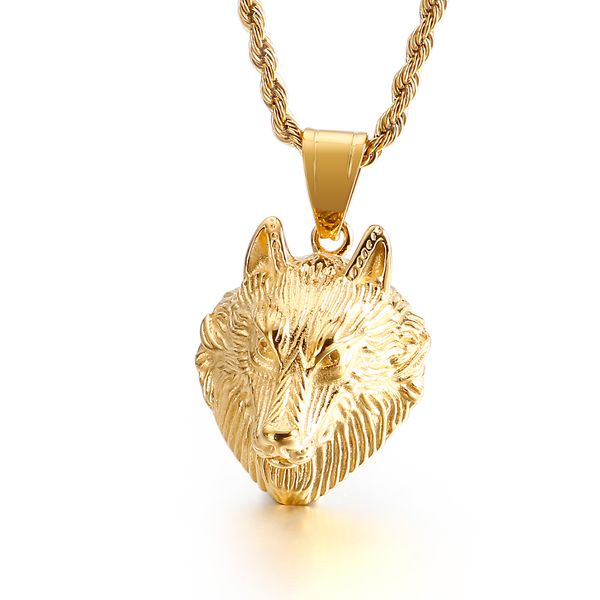 

kp94120 mens xmas gifts .holiday gifts golden stainless steel wolf charms pendant necklace chain rope chain 4mm 22 inch, Silver