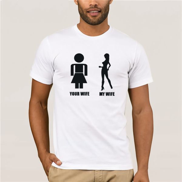 

мужские печати casual 100% хлопок t-shirt популярные ваша жена моя жена сексуальная женщина замужем напечатанной рождения tee unisex fun фут