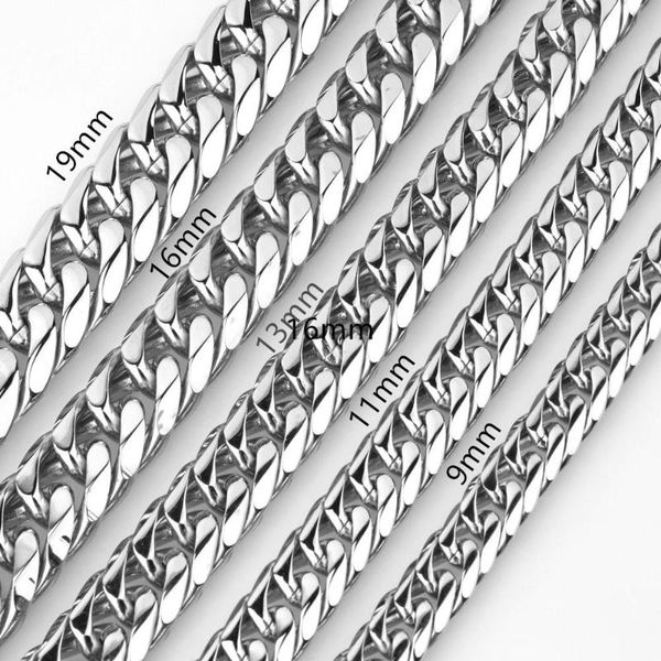 

chains 11mm/13mm/16mm/19mm/21mm men chain silver color stainless steel cuban necklace for curb link hip hop jewelry