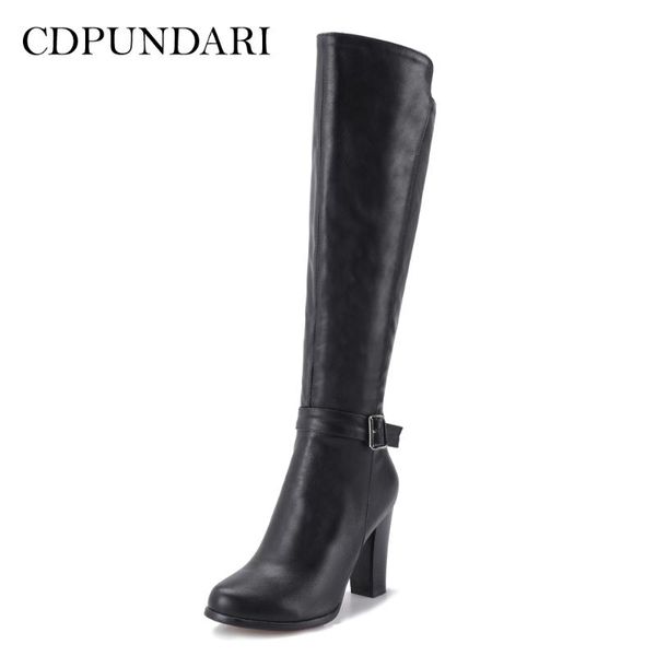 

boots cdpundari round toe knee high women heel winter shoes woman botas mujer schoenen vrouw, Black
