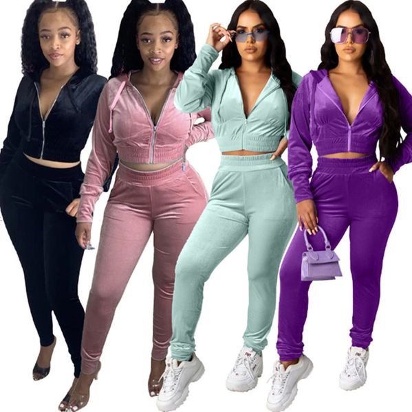 

fall winter women jogger suit tracksuits long sleeve jacket+pants solid color fleece two piece set casual black outfits 3831, Black;gray