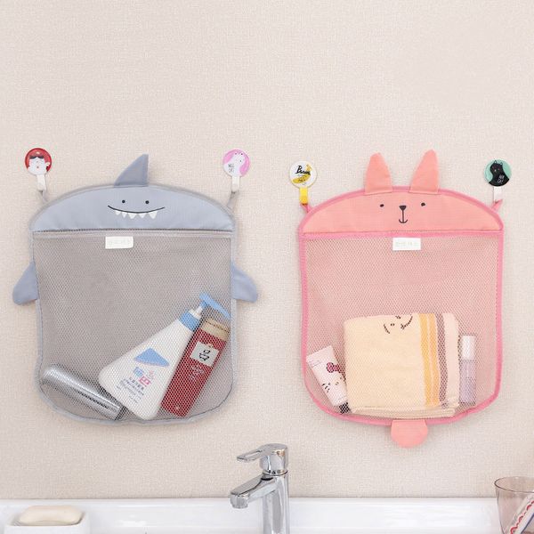 

cartoon folding eco-friendly hanging wall mesh bag pouch toy storage bag organizer with lanyard bathroom accessories