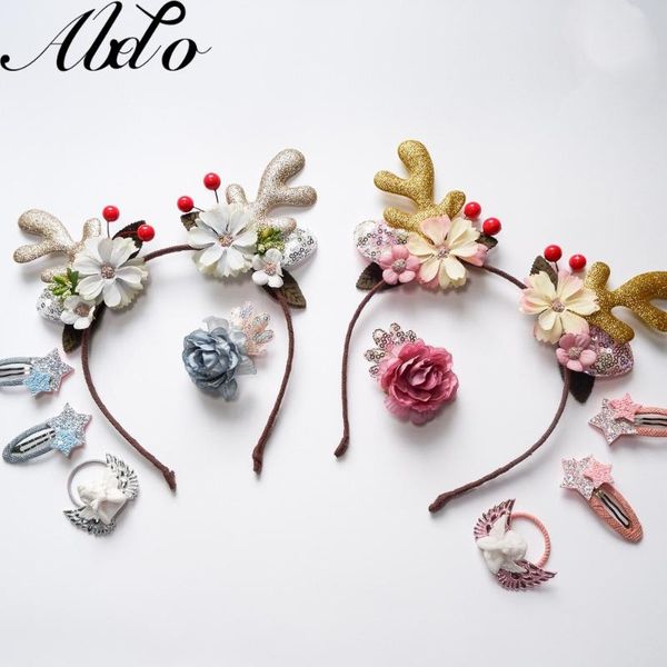 

hair accessories abdo baby sets popraphy crops antles flower deco headdress for girl christmas angle headband clips, Slivery;white