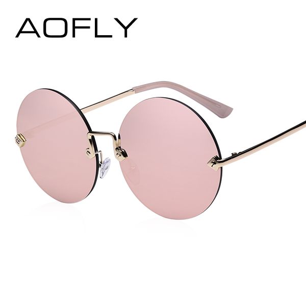 

aofly round rimless sunglasses women vintage sun glasses women female brand design mirrored lens uv400 glasses lunette de soleil, White;black